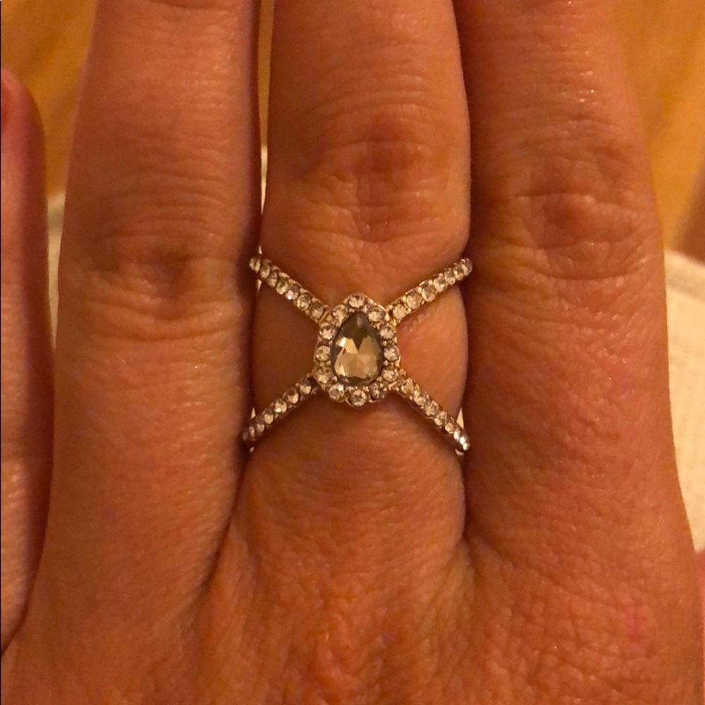 Teardrop Ring Pave X Ring Gold Size 7 - Picture 8 of 12